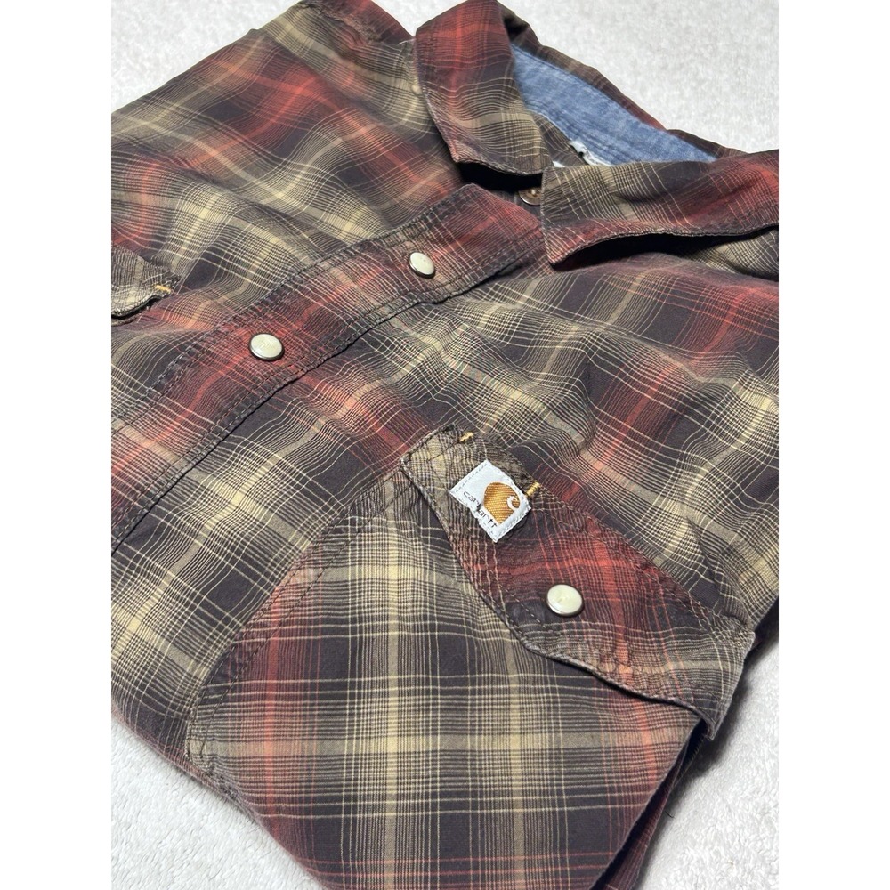 Carhartt Bozeman Shirt Mens XL Dark Clove Plaid Pearl Snap Rugged Flex 103319